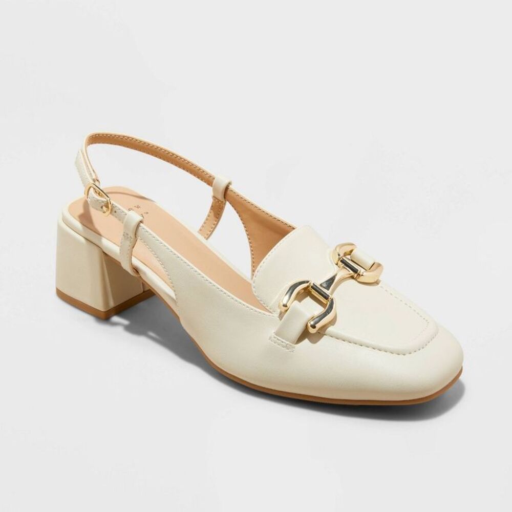 Women's Justina Slingback Faux Leather Block Heels - Cream (Size 10)